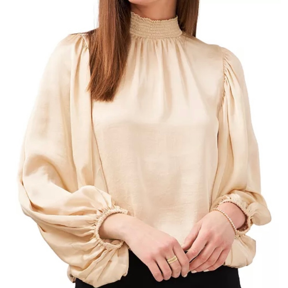 MSK Smocked-Neck Holiday Party Top in gold